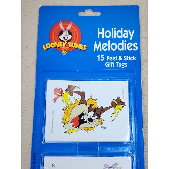 Looney Tunes 15 Peel & Stick Gift Tags Holiday Melodies Sealed New 1997 Vintage - Picture 2 of 10